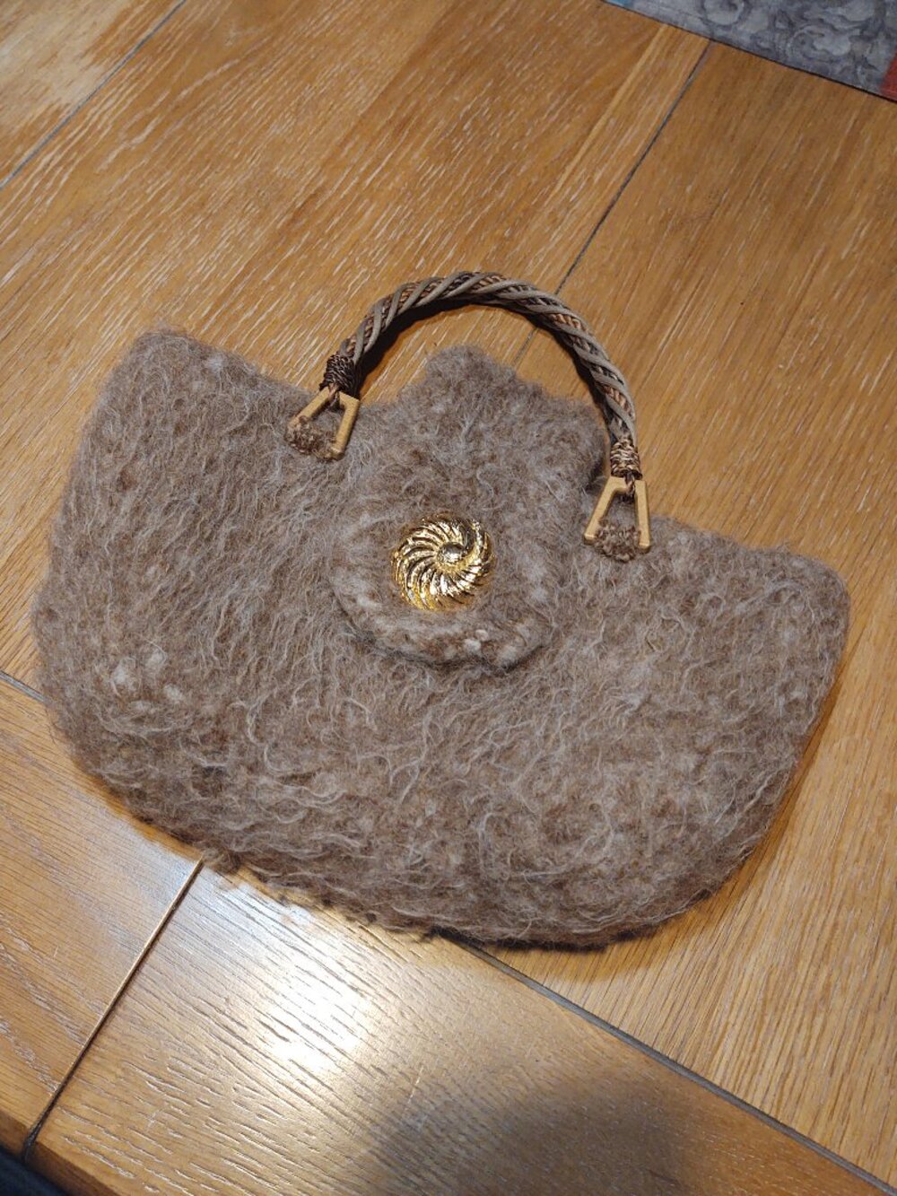 Handcrafted Natural Woolen Clutch Purse Brown